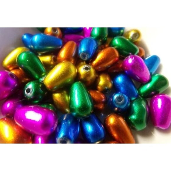 Mixed Color Glitterized Drop Glass Beads - Picture 1 of 2